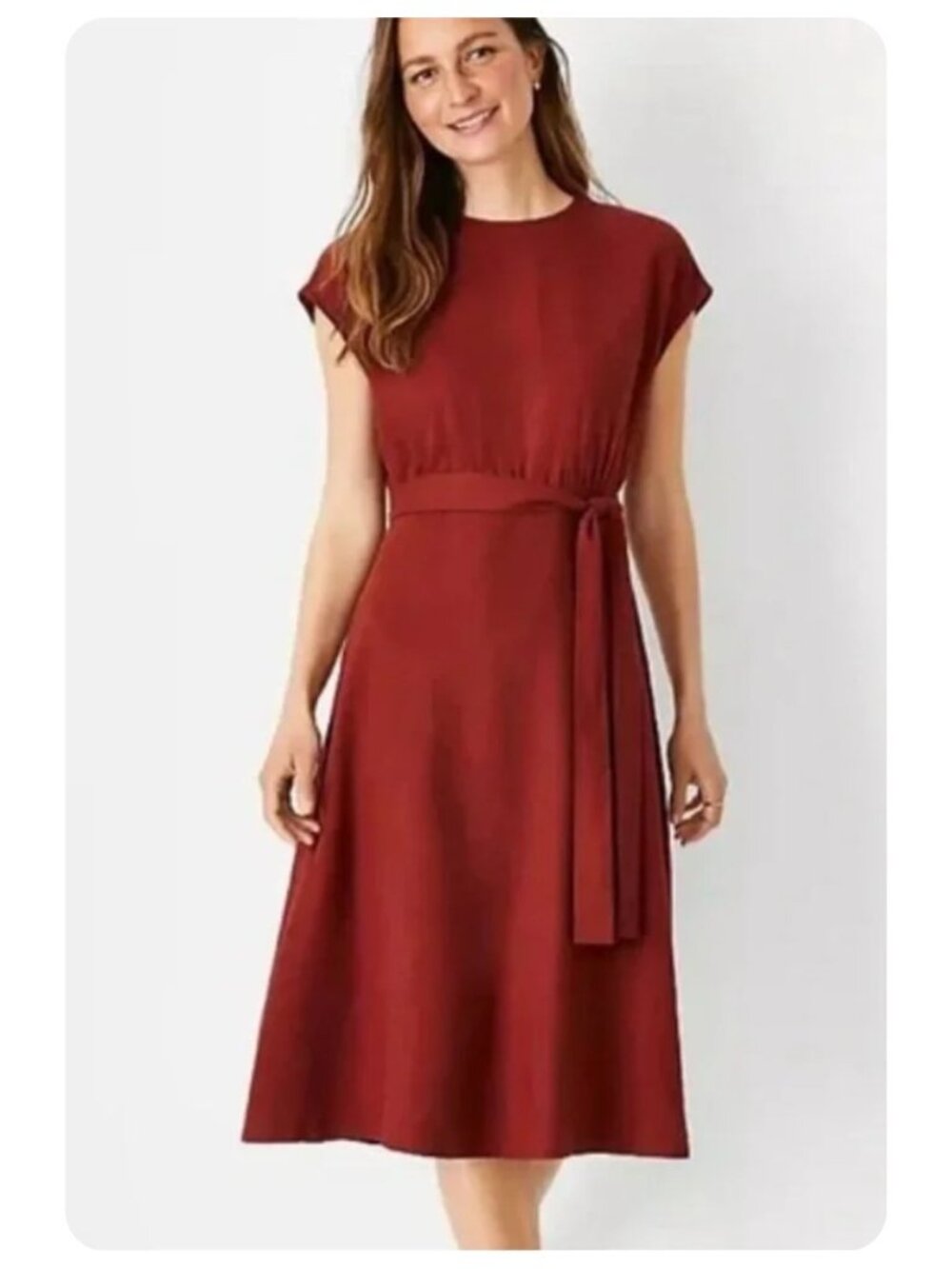 Ann Taylor Linen Blend Rust Dress sz 4